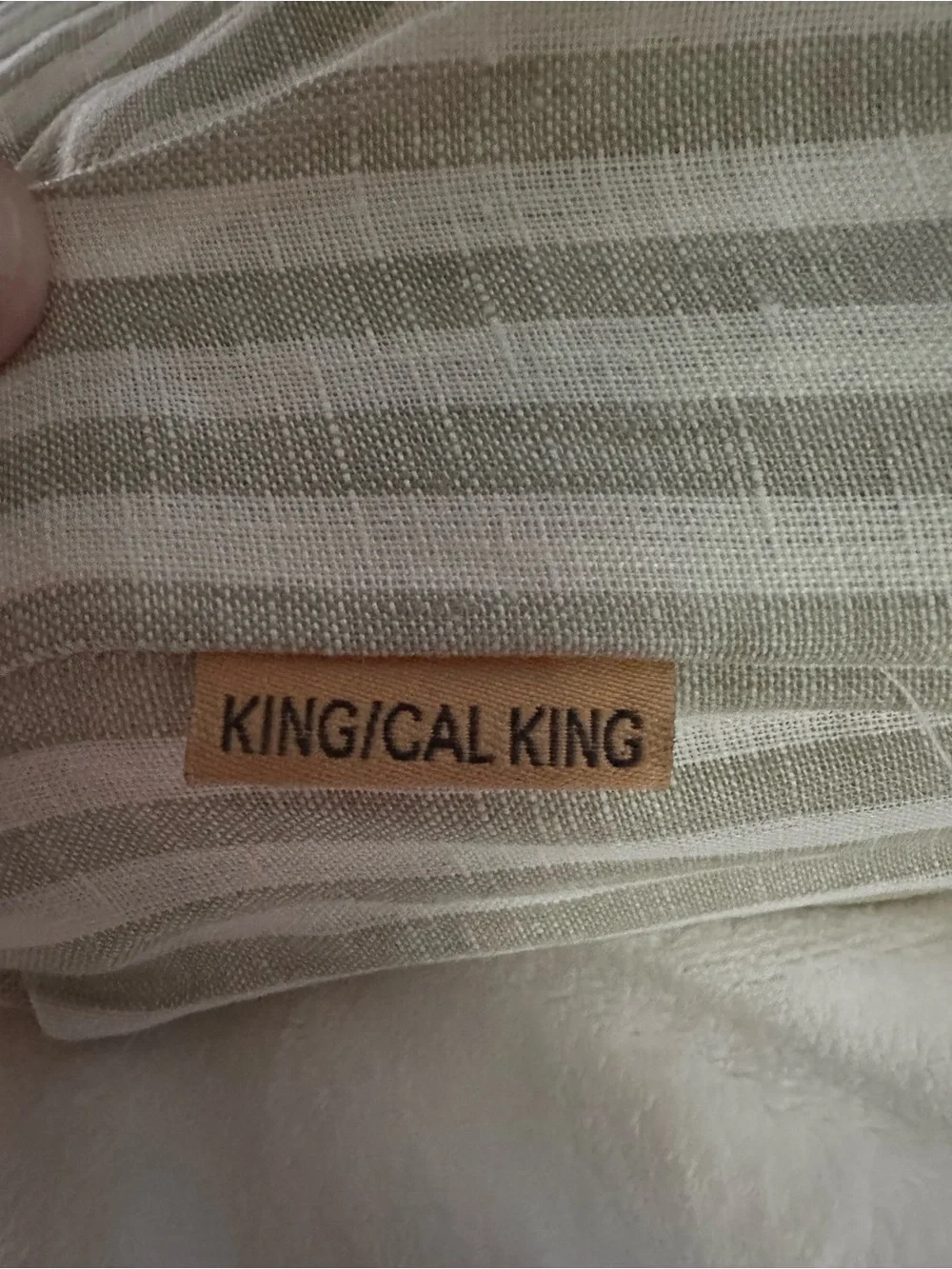 Quince European Linen Duvet Cover- willowleaf/white stripe- king